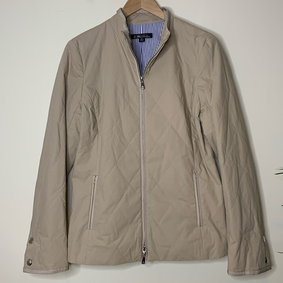 Brooks Brothers | Tan Khaki Diamond Stitch Quilted Double Zipper Jacket 6 - Picture 3 of 15